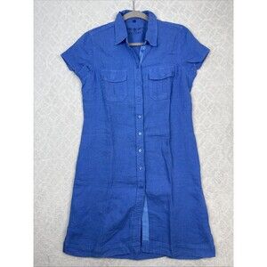 Escales Paris Linen Shirt Dress Womens Large Blue Summer Vacation Casual Preppy